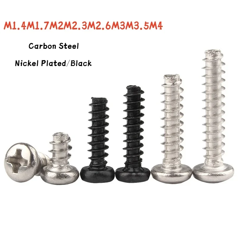 50~500pcs M1.4~M4 Mini Phillips Pan Head Flat Tail Self Tapping Screws Cross Round Head Flat End Small Bolts Nickel Plated/Black
50~500pcs M1.4~M4 Mini Phillips Pan Head Flat Tail Self Tapping Screws Cross Round Head Flat End Small Bolts Nickel Plated/Black