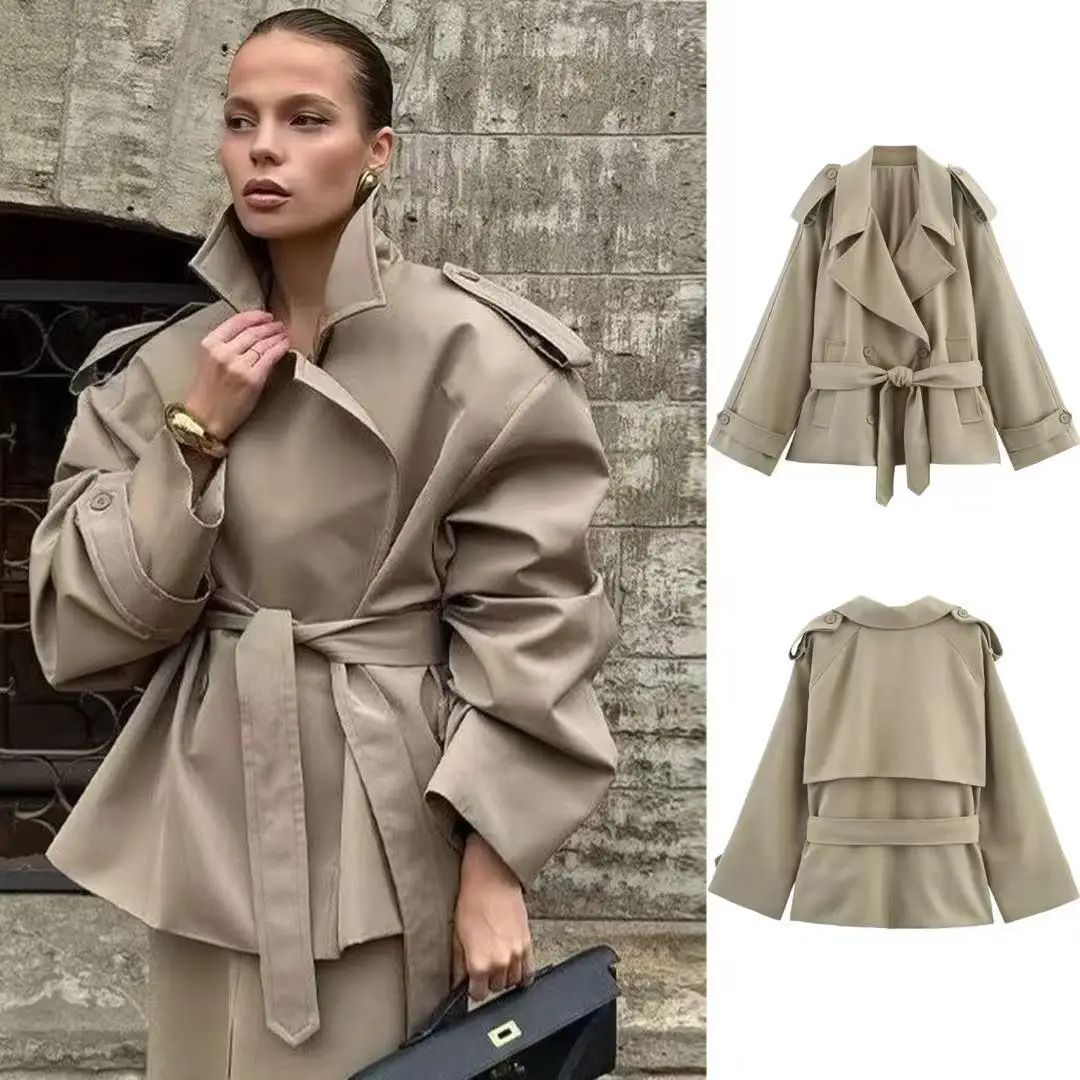 Loose Casual Lapel Belted Mid-Length Women's Coat Outerwear Windbreaker Thin Spring Long Sve Pure Color PU Material
Loose Casual Lapel Belted Mid-Length Women's Coat Outerwear Windbreaker Thin Spring Long Sve Pure Color PU Material