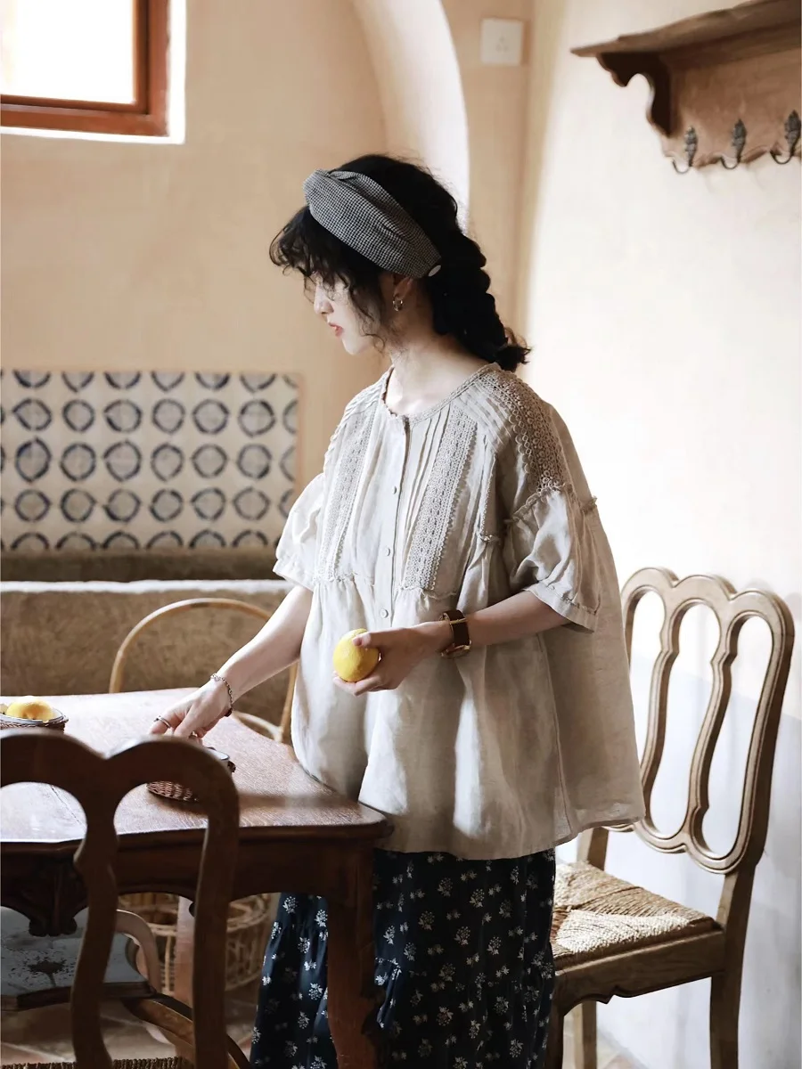 Retro Pleated Cotton Linen Hollow out Shirt Sweet Cute Forest System Women's Top Doll Shirt Japanese Style round Neck Short S...
Retro Pleated Cotton Linen Hollow out Shirt Sweet Cute Forest System Women's Top Doll Shirt Japanese Style round Neck Short S...