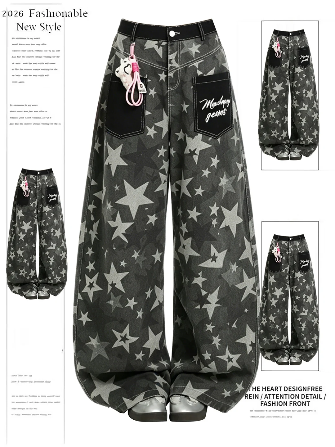 Retro American Design Distressed Star Print Curved Knife Denim Pants Women's Summer Street Loose Casual Wide Leg Long Trousers
Retro American Design Distressed Star Print Curved Knife Denim Pants Women's Summer Street Loose Casual Wide Leg Long Trousers