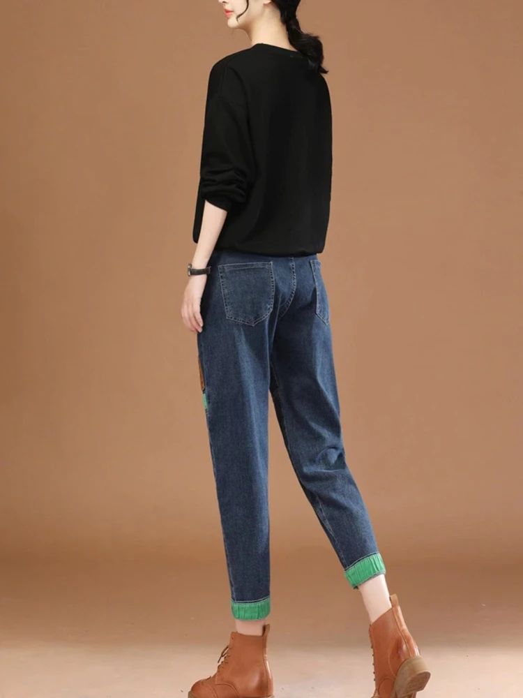 Trendy Women's Jeans Spring Autumn Loose Fit Elastic Waist High Waist Cropped Harem Pants Patchwork Slimming Design
Trendy Women's Jeans Spring Autumn Loose Fit Elastic Waist High Waist Cropped Harem Pants Patchwork Slimming Design