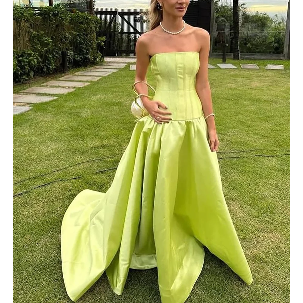 Elegant Satin Prom Dresses Strapless A Line Draped Pleats A Line Floor Length Prom Cocktail Party Gown High Quality Long Dress
Elegant Satin Prom Dresses Strapless A Line Draped Pleats A Line Floor Length Prom Cocktail Party Gown High Quality Long Dress