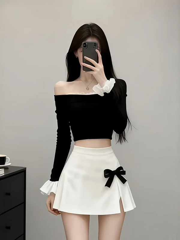 Pure Desire Hepburn Style One Shoulder Short Sleeve Long Sleeve Women's Autumn Winter Knot A-Line Skirt Set
Pure Desire Hepburn Style One Shoulder Short Sleeve Long Sleeve Women's Autumn Winter Knot A-Line Skirt Set