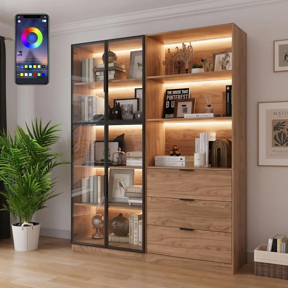 79 Walnut Glass Door Display Cabinet with Smart LED Lighting, Tall Storage for Books & Collectibles, Ideal for Living Room, Offi
79 Walnut Glass Door Display Cabinet with Smart LED Lighting, Tall Storage for Books & Collectibles, Ideal for Living Room, Offi