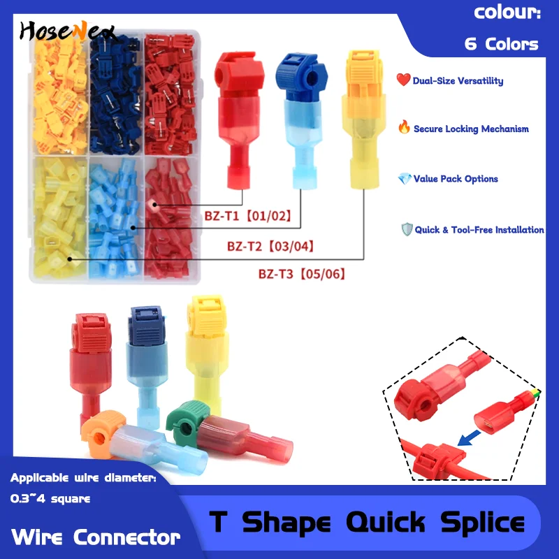 22-17AWG/15-13AWG/13-10AWG 10/50 Sets T Shape Quick Splice Electrical Wire Connectors Crimp Terminals Block Lock For Sq 0.5-4mm
22-17AWG/15-13AWG/13-10AWG 10/50 Sets T Shape Quick Splice Electrical Wire Connectors Crimp Terminals Block Lock For Sq 0.5-4mm