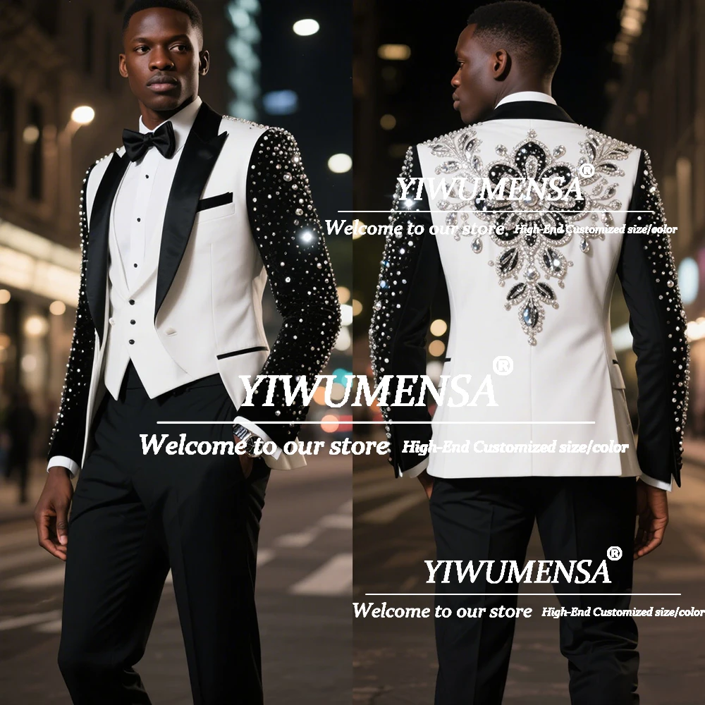 Unique Design Beaded Stones Suits Men 3 Pieces Sets Costume Homme Black Peaked Lapel Groom Blazers Customized Groom Tuxedos 2025
Unique Design Beaded Stones Suits Men 3 Pieces Sets Costume Homme Black Peaked Lapel Groom Blazers Customized Groom Tuxedos 2025