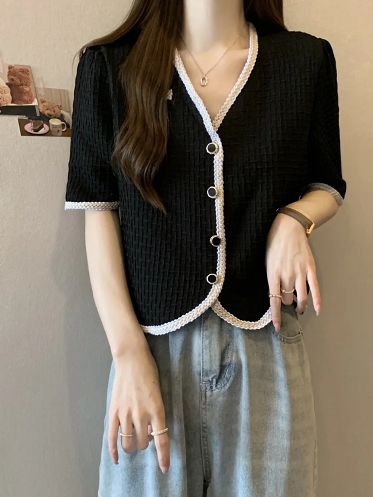 Slimming Short Sleeve V-Neck Shirt Women's Summer Fashion Korean Style Loose Fit Button up Casual Top Small Business
Slimming Short Sleeve V-Neck Shirt Women's Summer Fashion Korean Style Loose Fit Button up Casual Top Small Business