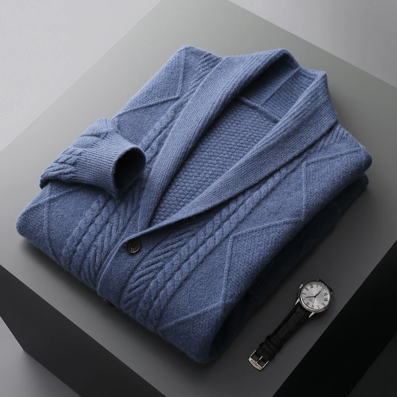 Autumn and winter new 100% pure wool cardigan men's lapel coat high-grade sweater loose business padded coat knitted youth coat
Autumn and winter new 100% pure wool cardigan men's lapel coat high-grade sweater loose business padded coat knitted youth coat