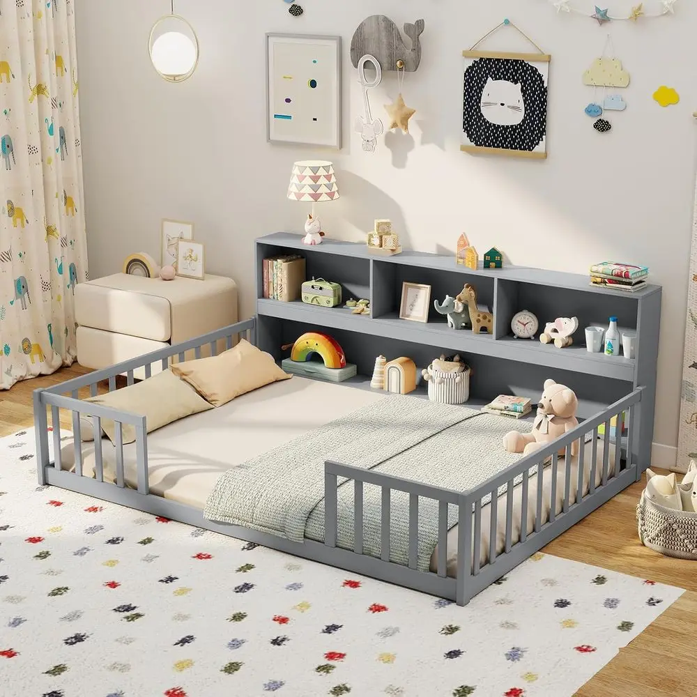 Wooden Loft Bed with Bookcase, Storage Shelves & Safety Rails, Suitable for Kids, Grey, No Box Spring or Slats Needed
Wooden Loft Bed with Bookcase, Storage Shelves & Safety Rails, Suitable for Kids, Grey, No Box Spring or Slats Needed