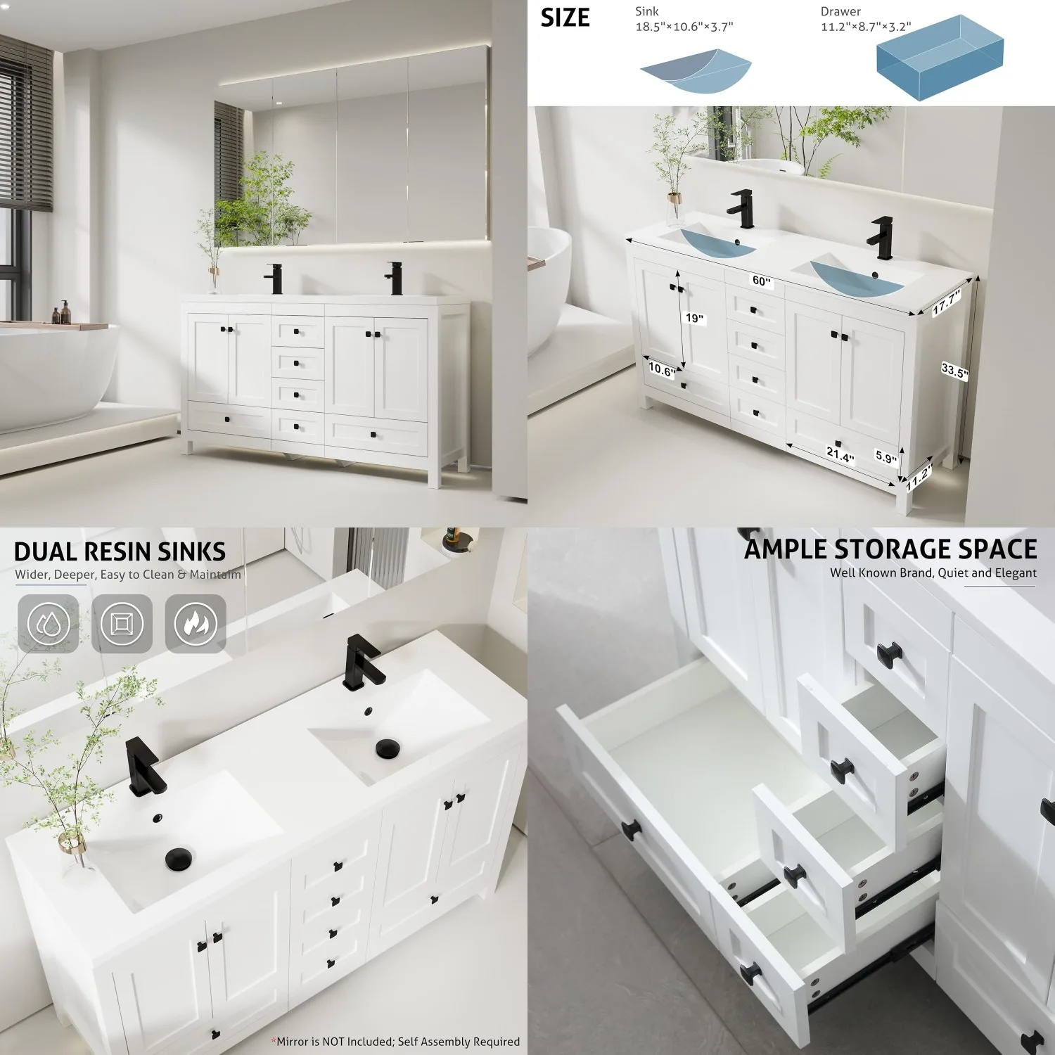 60in Double Sink Vanity Combo Thickened Wood Cabinet Undermount White Basin Matte Black Faucet White Customized
60in Double Sink Vanity Combo Thickened Wood Cabinet Undermount White Basin Matte Black Faucet White Customized