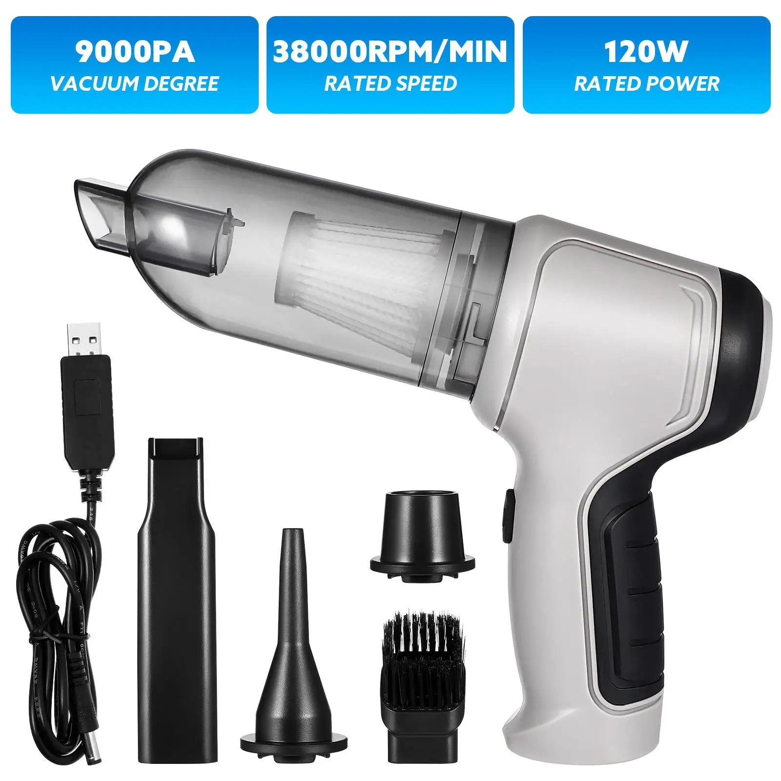 Cordless Handheld Car Vacuum Cleaner HL107 Gray High Power Copper Motor Wireless Rechargeable Pet Hair Dust Debris
Cordless Handheld Car Vacuum Cleaner HL107 Gray High Power Copper Motor Wireless Rechargeable Pet Hair Dust Debris