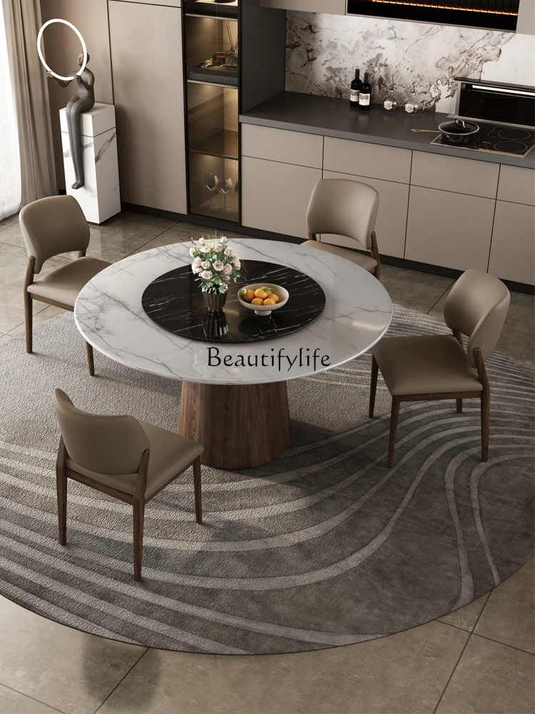 Italian-style High-end Solid Wood Dining Table Round with Turntable Household New Walnut Color
Italian-style High-end Solid Wood Dining Table Round with Turntable Household New Walnut Color