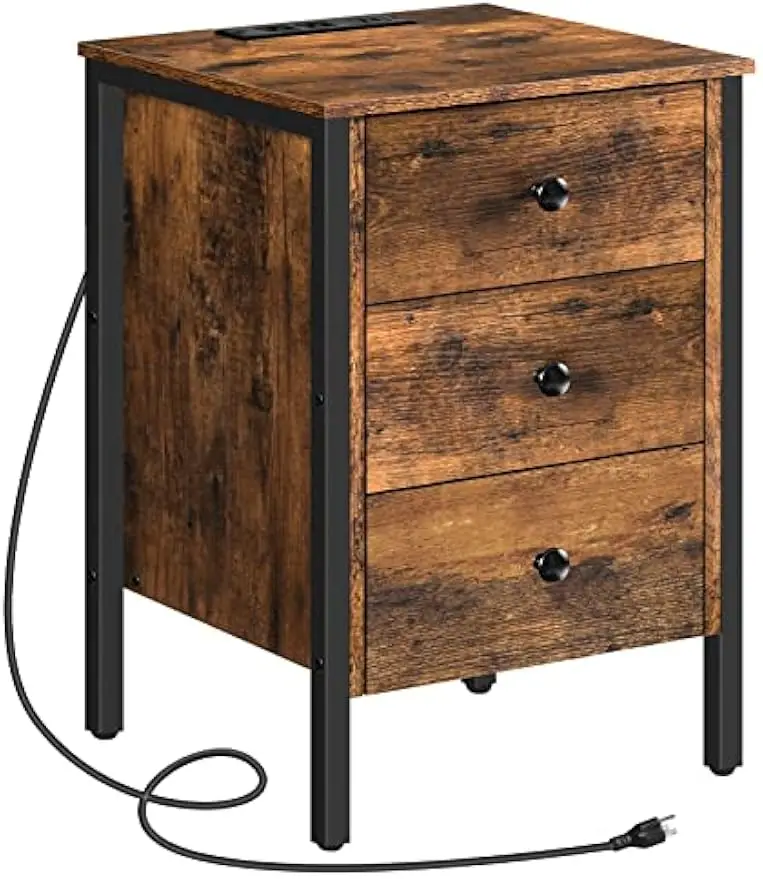 Nightstand with Charging Station, Side Table with 3 Drawers and Storage Shelf, End Table with USB Ports, Retro Industrial
Nightstand with Charging Station, Side Table with 3 Drawers and Storage Shelf, End Table with USB Ports, Retro Industrial
