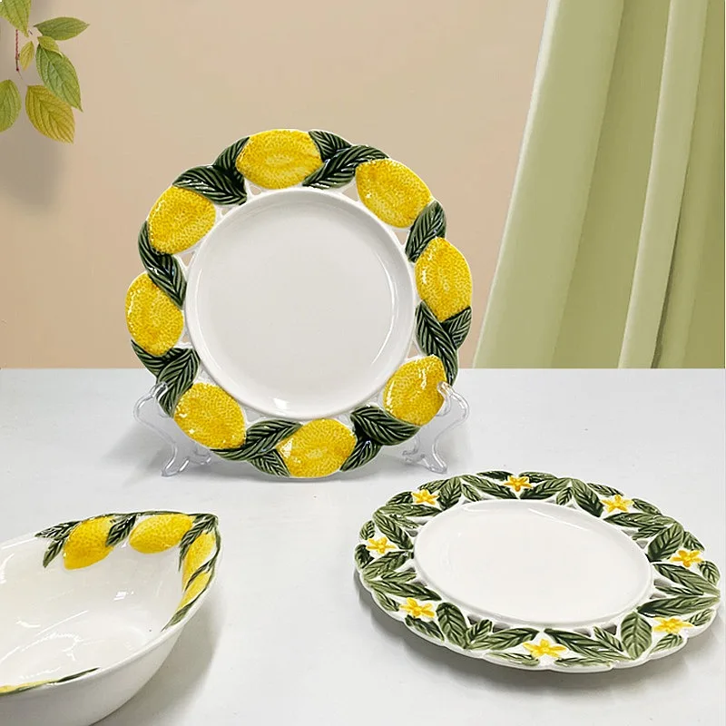New Lemon Pattern Ceramic Plate Bowl Irregular Shape European Creative Dinnerware Set For Home Fruit Nut Dessert Serving Tray
New Lemon Pattern Ceramic Plate Bowl Irregular Shape European Creative Dinnerware Set For Home Fruit Nut Dessert Serving Tray