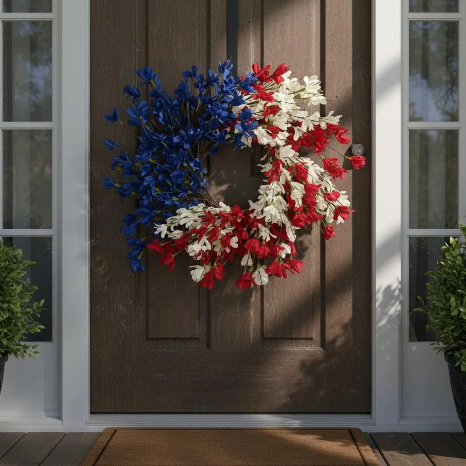 USA Flag Flower Wreath Bright Hues Patriotic Floral Wreath Independence Day Door Hanger Colorfast Resistant House Decoration
USA Flag Flower Wreath Bright Hues Patriotic Floral Wreath Independence Day Door Hanger Colorfast Resistant House Decoration