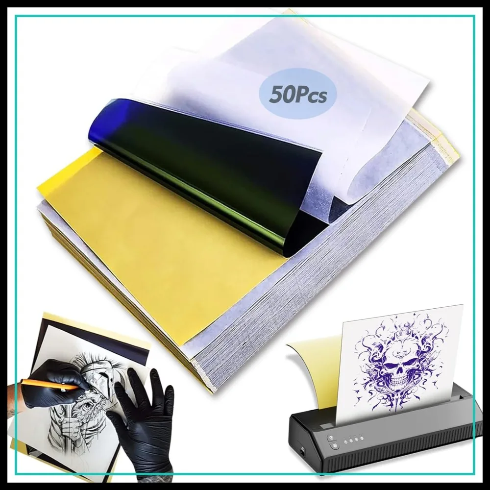 50 Sheets A4 Tattoo Transfer Paper, 4-Layer 8.5" x 11" Stencil Tracing Paper for Tattoo Supplies
50 Sheets A4 Tattoo Transfer Paper, 4-Layer 8.5" x 11" Stencil Tracing Paper for Tattoo Supplies