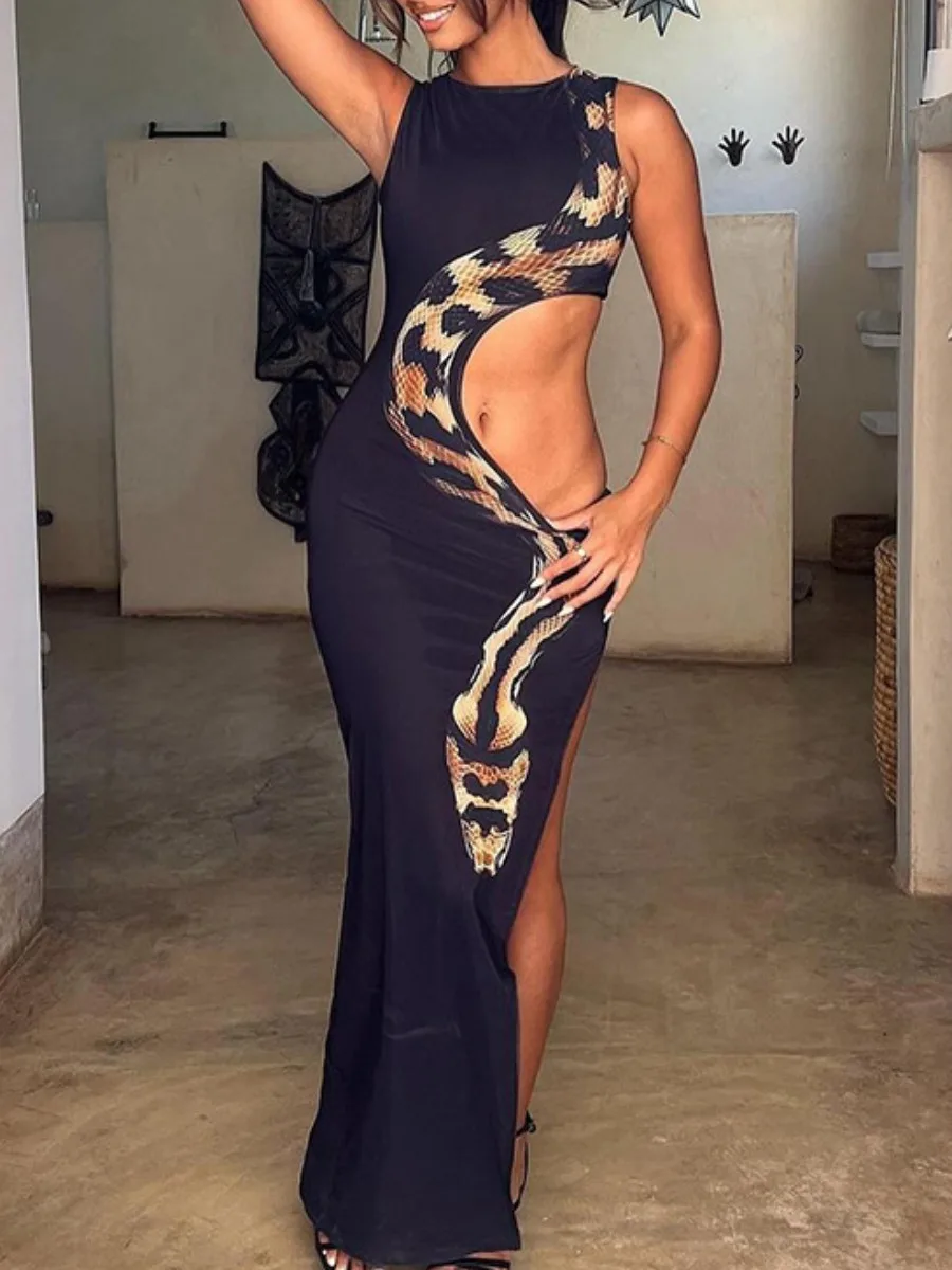 LW SXY Cobra Print Cut Out Bodycon Dress Women Party Dress Round Neck Sleeveless Hollow Out High Split Dress Ankle Length Dres
LW SXY Cobra Print Cut Out Bodycon Dress Women Party Dress Round Neck Sleeveless Hollow Out High Split Dress Ankle Length Dres