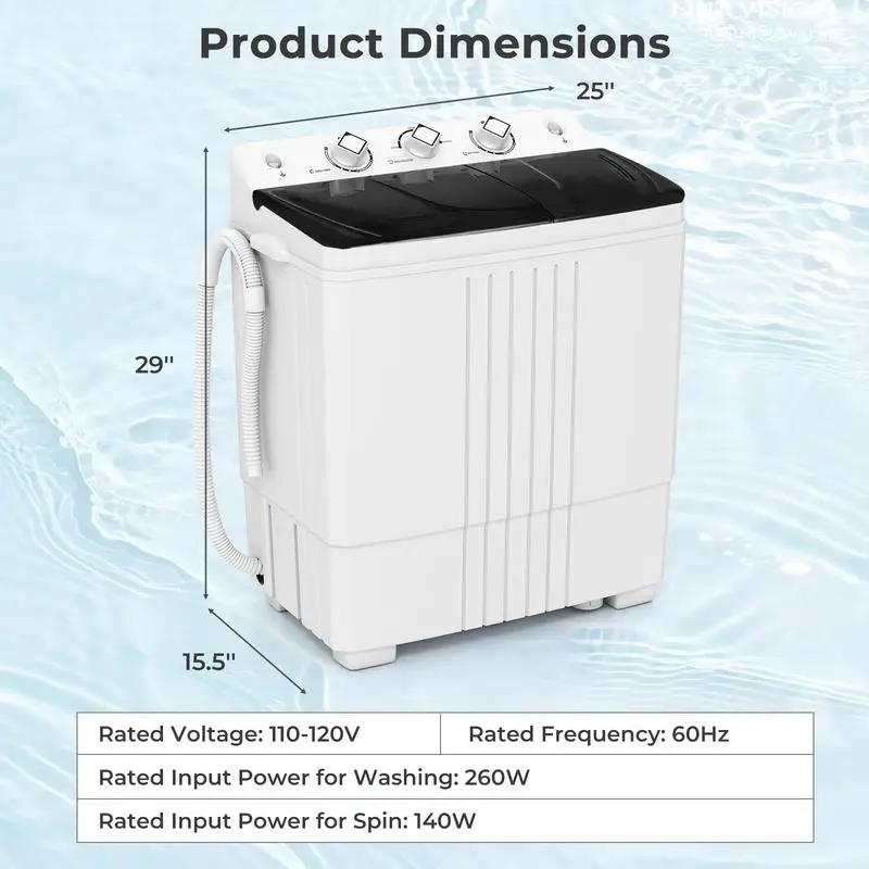 Portable Washing Machine with Built-in Drain Pump-Black
Portable Washing Machine with Built-in Drain Pump-Black