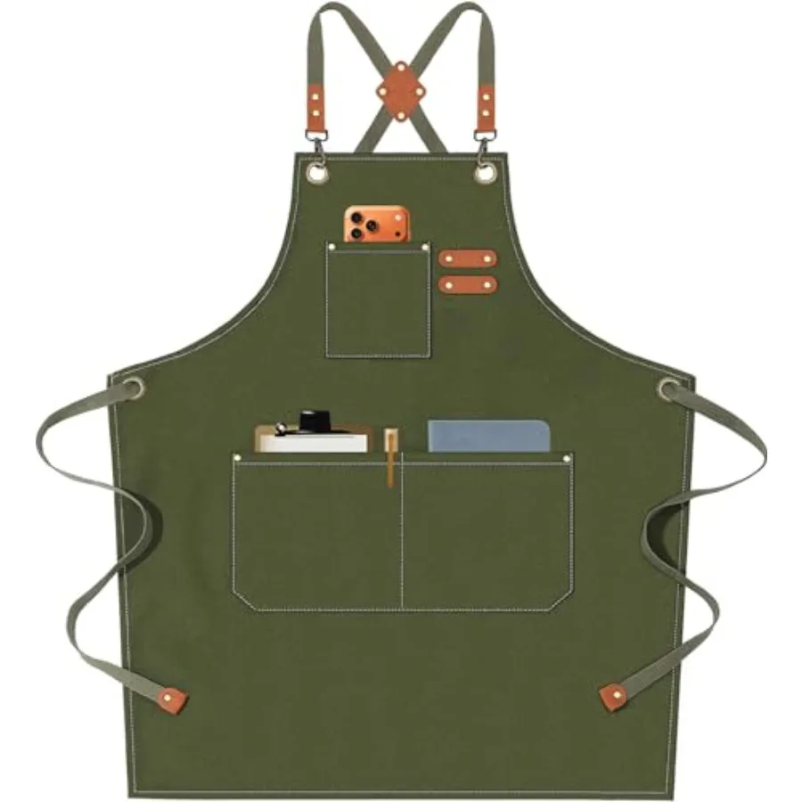 Chef Aprons for Men Women with Oversized Pockets 16-Ounce Cotton Canvas Cross Back Heavy Duty Work Apron Army Green
Chef Aprons for Men Women with Oversized Pockets 16-Ounce Cotton Canvas Cross Back Heavy Duty Work Apron Army Green
