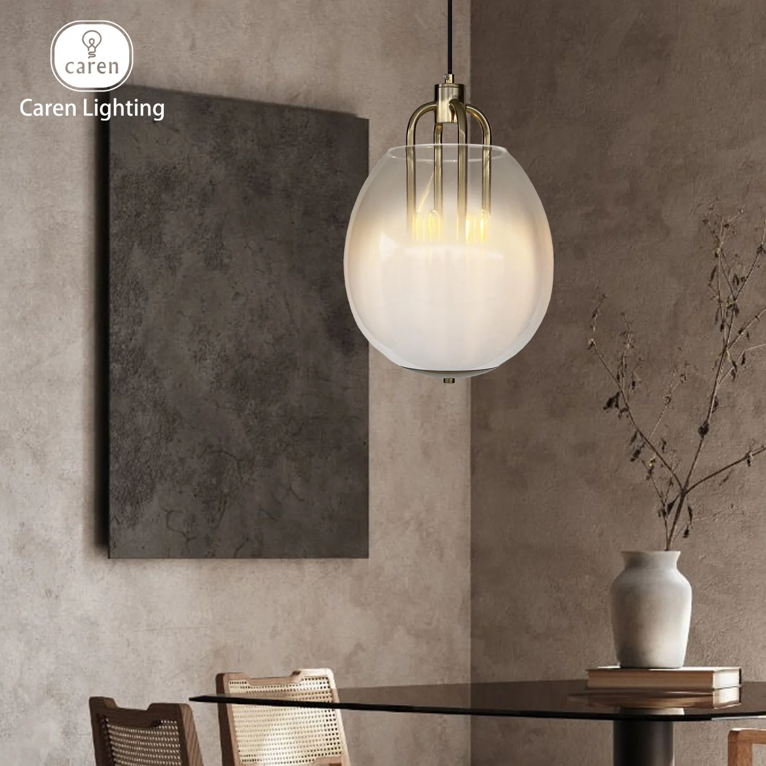 Caren Lighting Hand blown glass pendant Bronze finish Symphony Elegance Crystal-clear mist Gradient glass Vintage LED filament
Caren Lighting Hand blown glass pendant Bronze finish Symphony Elegance Crystal-clear mist Gradient glass Vintage LED filament