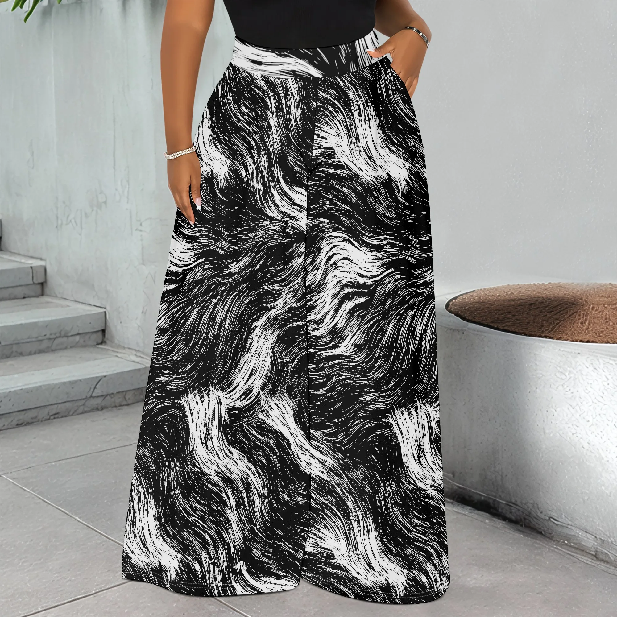 Abstract Print Pocket Pants, Wide Leg Trousers, Black White Swirl Bottoms, Casual Palazzo Pants for Women, S-3XL
Abstract Print Pocket Pants, Wide Leg Trousers, Black White Swirl Bottoms, Casual Palazzo Pants for Women, S-3XL