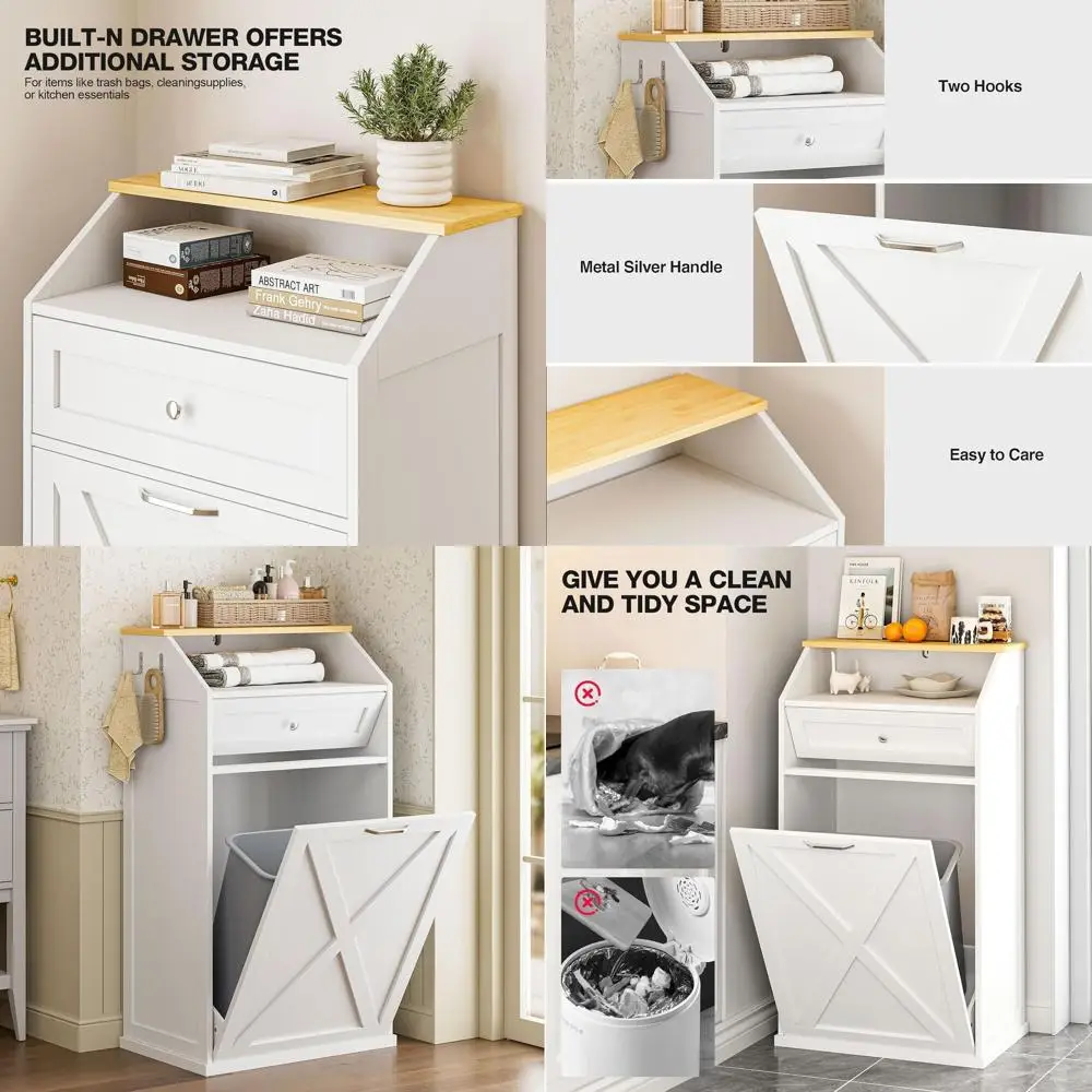 Белый 13-галлонный наклонный мусорный шкаф с деревянным контейнером для переработки и откидной дверью
Белый 13-галлонный наклонный мусорный шкаф с деревянным контейнером для переработки и откидной дверью