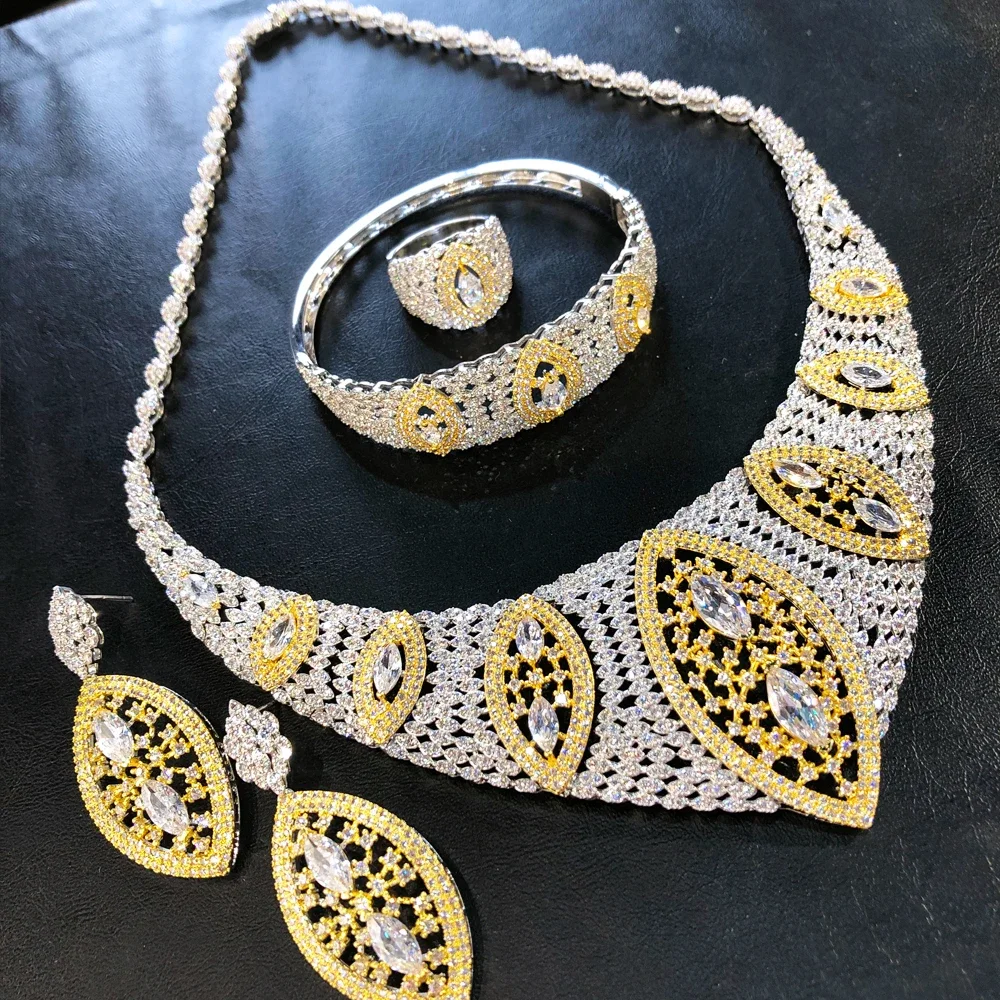New Luxury Trendy Necklace Bracelet Earrings Ring For Women Shiny Cubic Zircon Bridal Wedding Engagement Jewelry Sets
New Luxury Trendy Necklace Bracelet Earrings Ring For Women Shiny Cubic Zircon Bridal Wedding Engagement Jewelry Sets