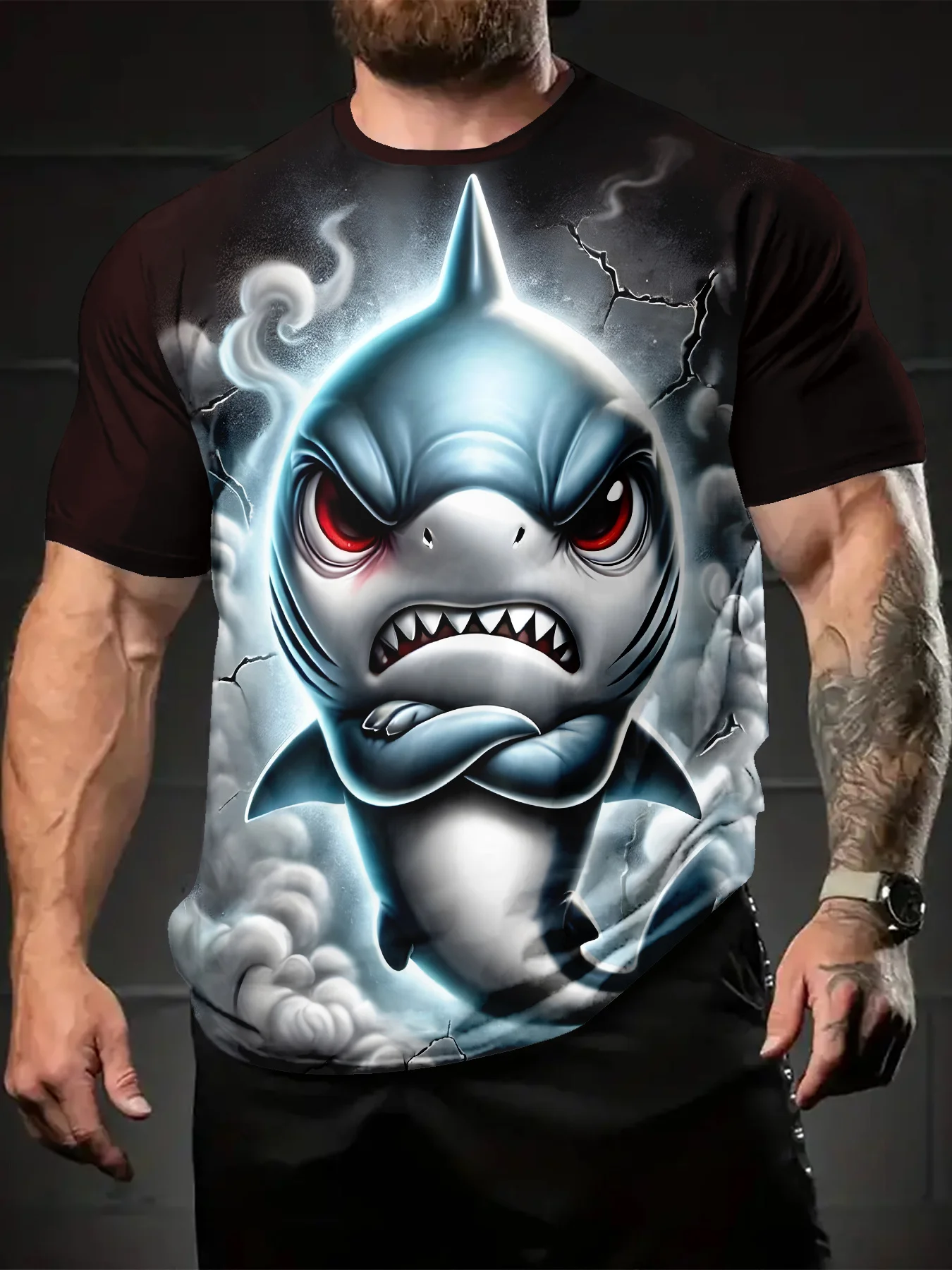 Мужская футболка с рисунком Fierce Shark — смелая 3D цифровая печать, черная футболка с круглым вырезом с короткими рукавами, повседневная и удобная летняя футболка для 
Мужская футболка с рисунком Fierce Shark — смелая 3D цифровая печать, черная футболка с круглым вырезом с короткими рукавами, повседневная и удобная летняя футболка для