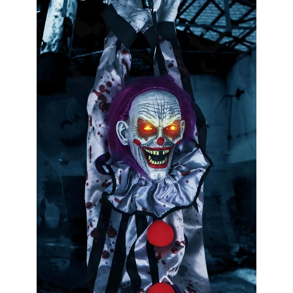 Scary Clown Halloween Decorations Outdoor Hanging Talking Clown Animatronics with Light Up Red Eyes, Sound & Touch Activated
Scary Clown Halloween Decorations Outdoor Hanging Talking Clown Animatronics with Light Up Red Eyes, Sound & Touch Activated