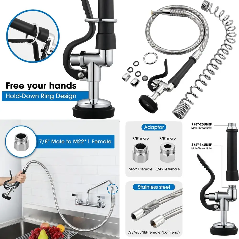 Stainless Steel Pre Rinse Sprayer with 44 Hose and Spring Kit for Commercial Kitchen Faucets
Stainless Steel Pre Rinse Sprayer with 44 Hose and Spring Kit for Commercial Kitchen Faucets
