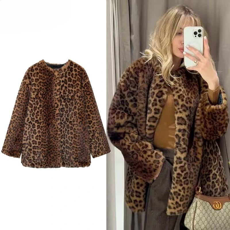 Parkas Womens Coats Winter Leopard Faux Fur Coat Warm Vintage Autumn Plush Jacket Outerwear Long Sleeve Furry Coats Woman
Parkas Womens Coats Winter Leopard Faux Fur Coat Warm Vintage Autumn Plush Jacket Outerwear Long Sleeve Furry Coats Woman