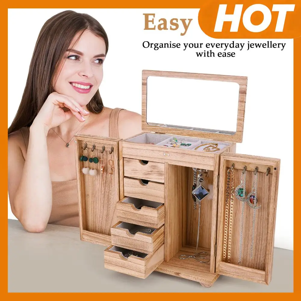 Деревянная шкатулка для украшений, большая коробка-органайзер для ювелирных изделий, 5-слойный держатель для украшений, винтажный стиль, коробка для демонстрации колец и браслетов
Деревянная шкатулка для украшений, большая коробка-органайзер для ювелирных изделий, 5-слойный держатель для украшений, винтажный стиль, коробка для демонстрации колец и браслетов