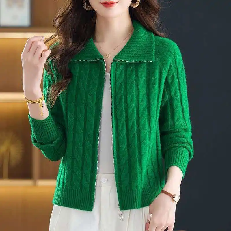 Women Knitted Sweater Coat New Versatile Twisted Zipper Lapel Solid Long Sleeves Cardigan Jacket Female Casual Tops Outerwear
Women Knitted Sweater Coat New Versatile Twisted Zipper Lapel Solid Long Sleeves Cardigan Jacket Female Casual Tops Outerwear