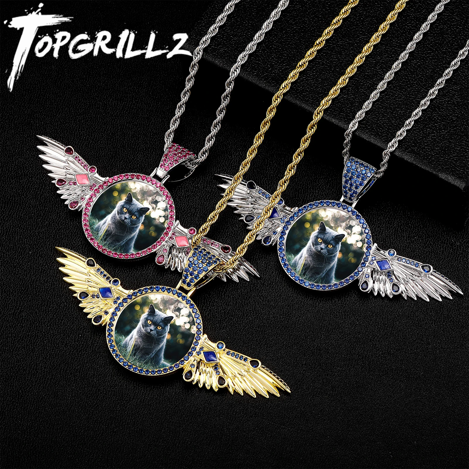 TOPGRILLZ NEW Movable Wings Custom Photo Pendant With Colorful CZ Stone High Quality Jewelry Necklace For Valentine's Day
TOPGRILLZ NEW Movable Wings Custom Photo Pendant With Colorful CZ Stone High Quality Jewelry Necklace For Valentine's Day