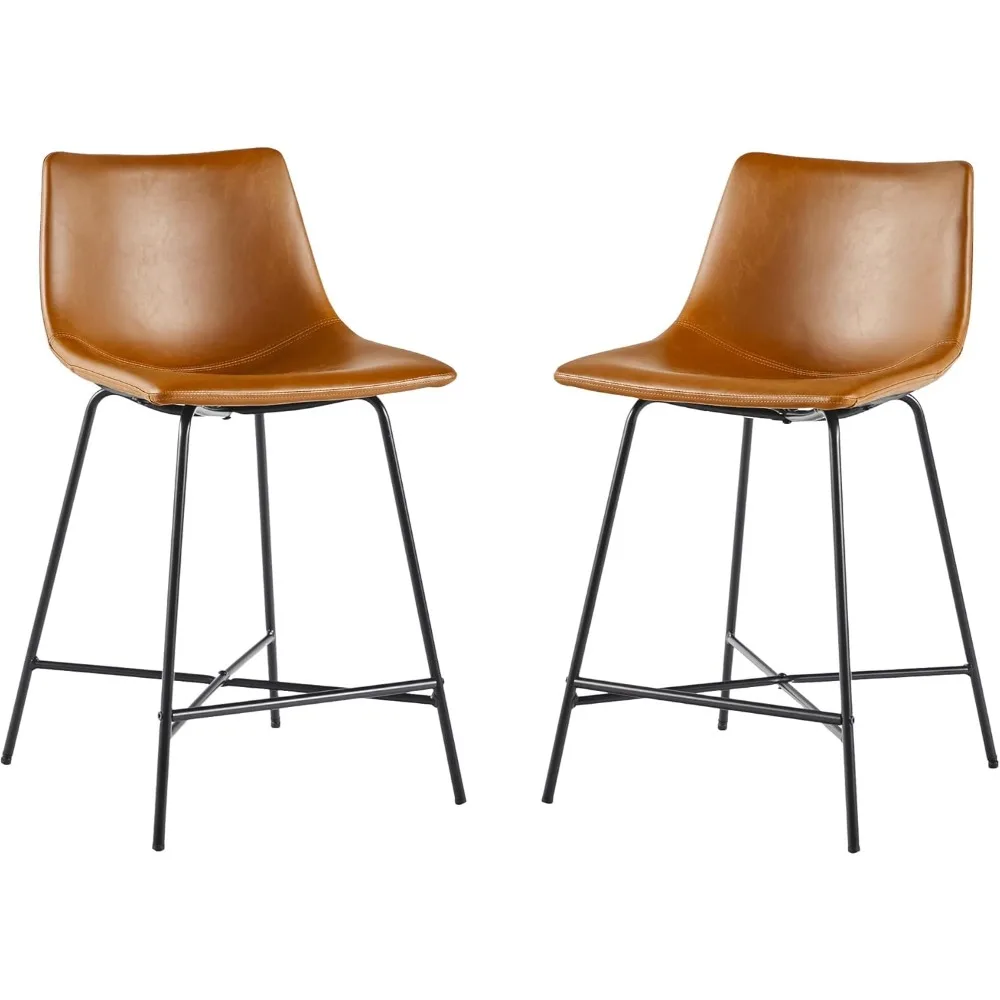 Modern Upholstered Faux Leather Armless Counter Stools with Powder-Coated Steel Base, Set of 2, Whiskey Brown
Modern Upholstered Faux Leather Armless Counter Stools with Powder-Coated Steel Base, Set of 2, Whiskey Brown