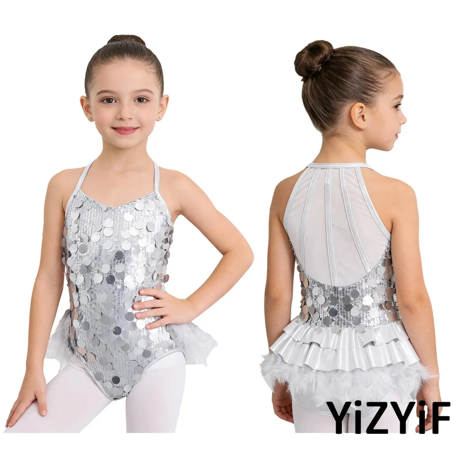 Glittery Sequin Feather Jazz Salsa Latin Dance Leotard for Girls Sleeveless Patchwork Side Invisible Zipper Skirted Bodysuit
Glittery Sequin Feather Jazz Salsa Latin Dance Leotard for Girls Sleeveless Patchwork Side Invisible Zipper Skirted Bodysuit