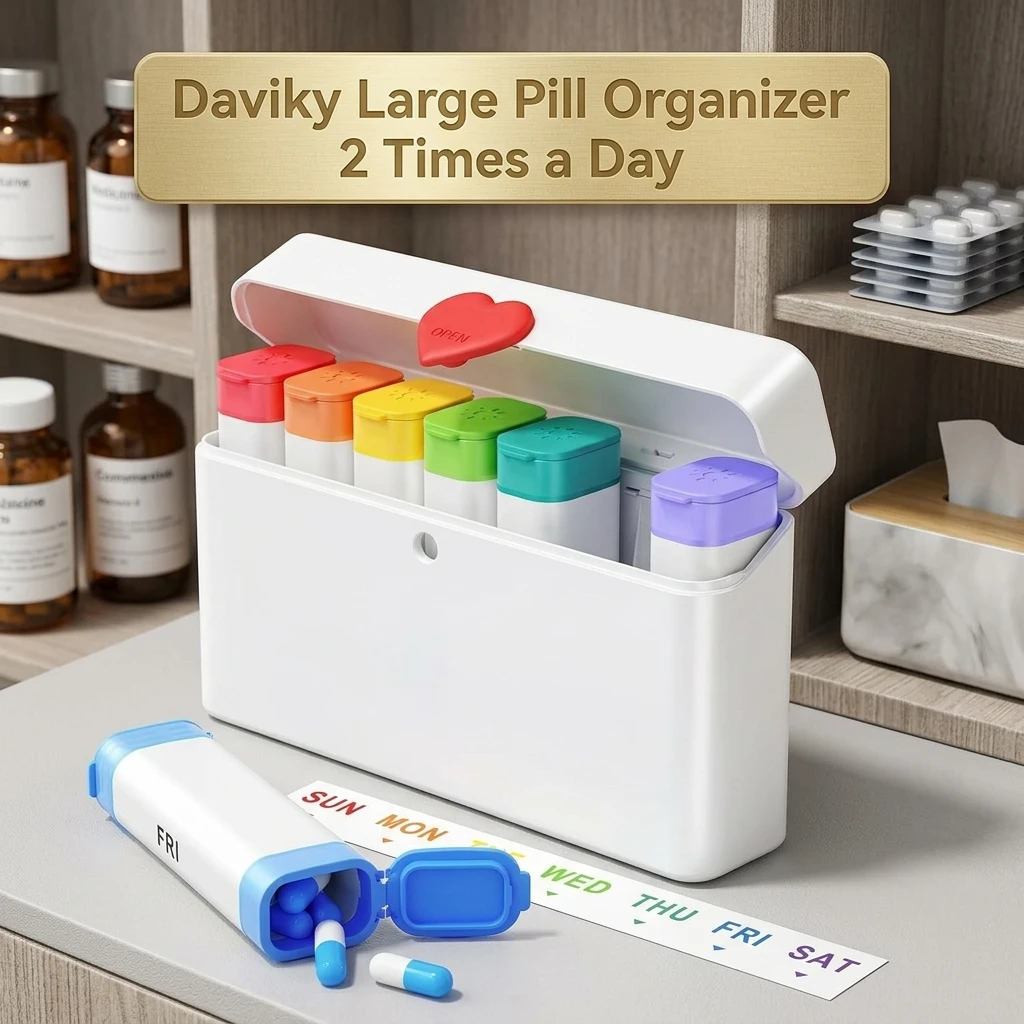 Large Capacity Weekly AM PM Pill Box Daviky 7 Day 2 Times a Day Organizer with Secure Heart Latch Cute Portable Travel Pill Case
Large Capacity Weekly AM PM Pill Box Daviky 7 Day 2 Times a Day Organizer with Secure Heart Latch Cute Portable Travel Pill Case