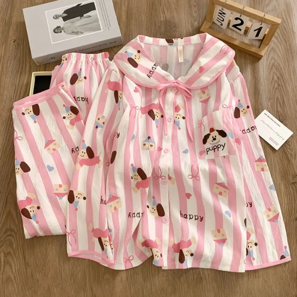 Sweet Flip Collar Stripe Pajamas Set Penguin Dog Long Sleeves Pajamas Loose Casual Sweet Pajamas Suit Home
Sweet Flip Collar Stripe Pajamas Set Penguin Dog Long Sleeves Pajamas Loose Casual Sweet Pajamas Suit Home