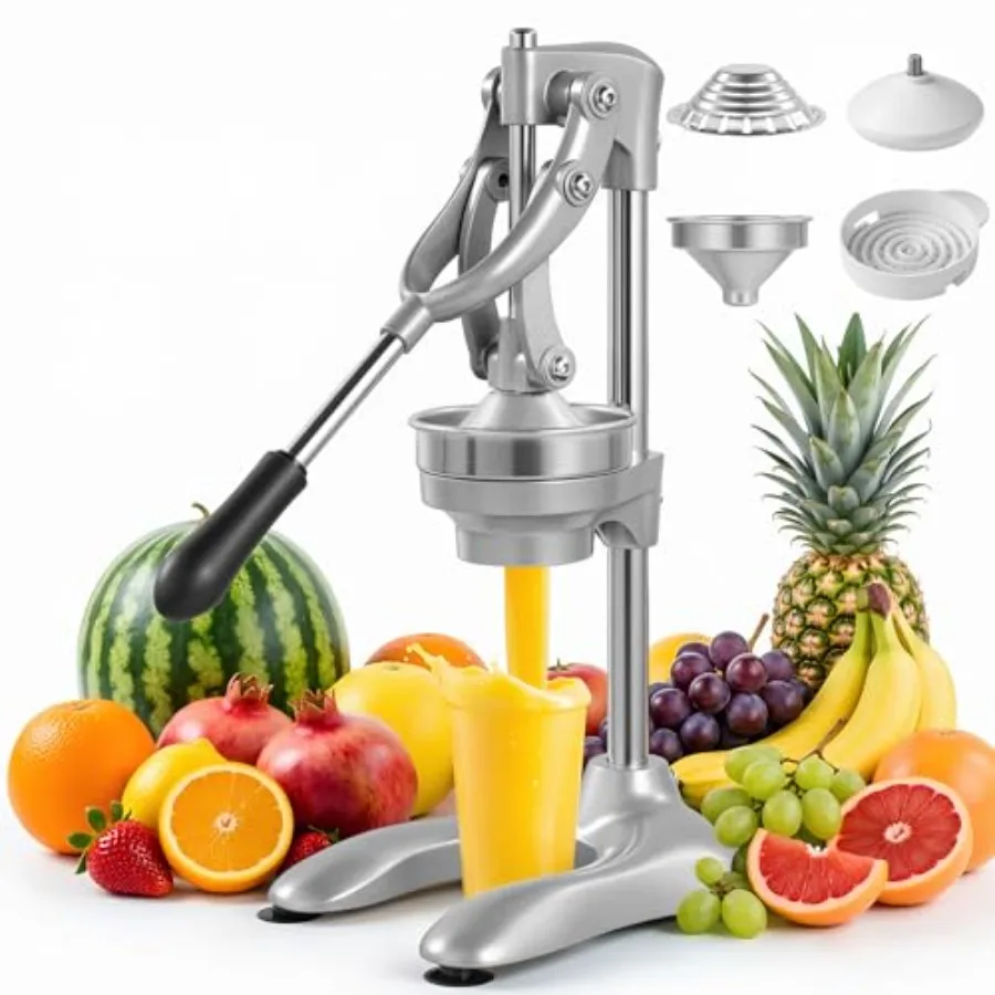 Commercial manual lemon juicer for whole fruit citrus extraction, titanium grey stainless steel construction, ergonomic counter
Commercial manual lemon juicer for whole fruit citrus extraction, titanium grey stainless steel construction, ergonomic counter