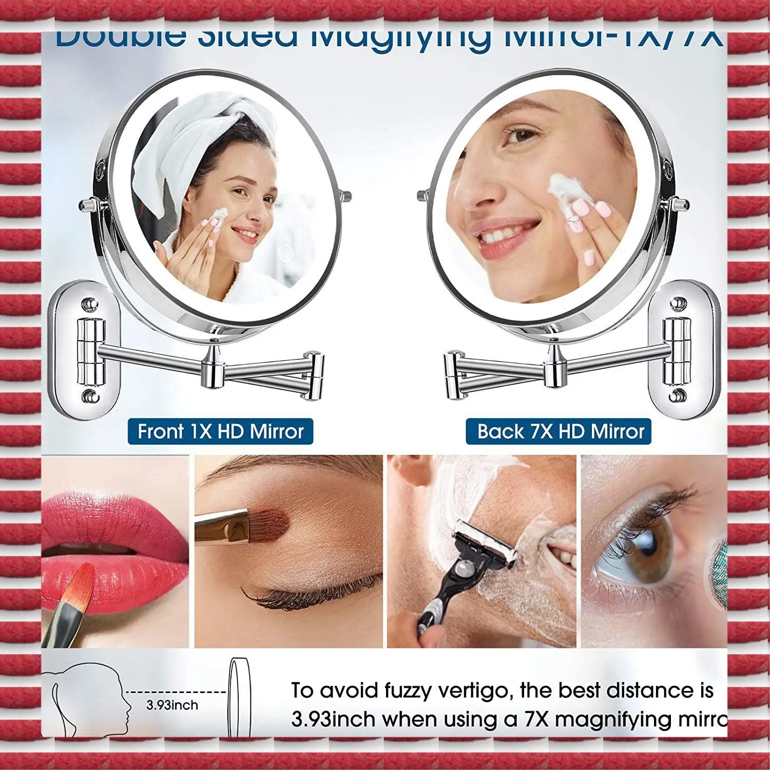A97G Wall Mounted Vanity Bathroom Bath Makeup Mirror With LED Swivel Folding Lighted 1X/5X Magnification Cosmetic Mirror
A97G Wall Mounted Vanity Bathroom Bath Makeup Mirror With LED Swivel Folding Lighted 1X/5X Magnification Cosmetic Mirror