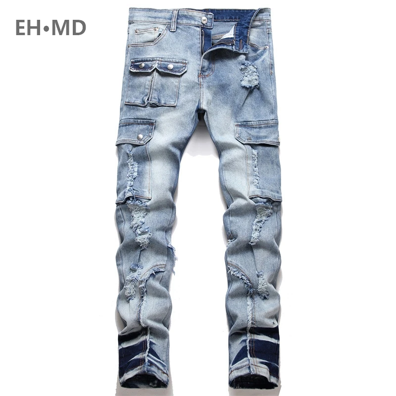 EH·MD Large Pocket Double Button Jeans Men's Panel Pants Worn Holes 3D Cotton Zipper Fit Elastic High Street Soft Youth Gradient
EH·MD Large Pocket Double Button Jeans Men's Panel Pants Worn Holes 3D Cotton Zipper Fit Elastic High Street Soft Youth Gradient