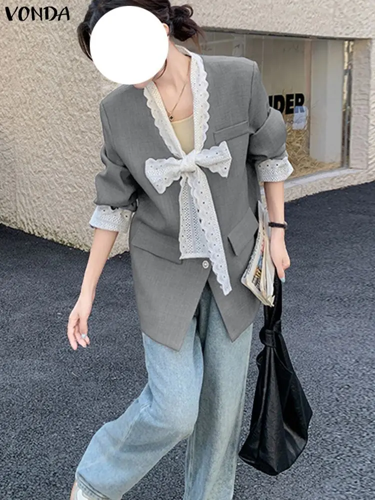 VONDA 2025 Autumn Women Korean Blazer Long Sleeve Outerwear Lace Bow Collar Casual Loose Fashion Coats Patchwork Elegant Blazer
VONDA 2025 Autumn Women Korean Blazer Long Sleeve Outerwear Lace Bow Collar Casual Loose Fashion Coats Patchwork Elegant Blazer