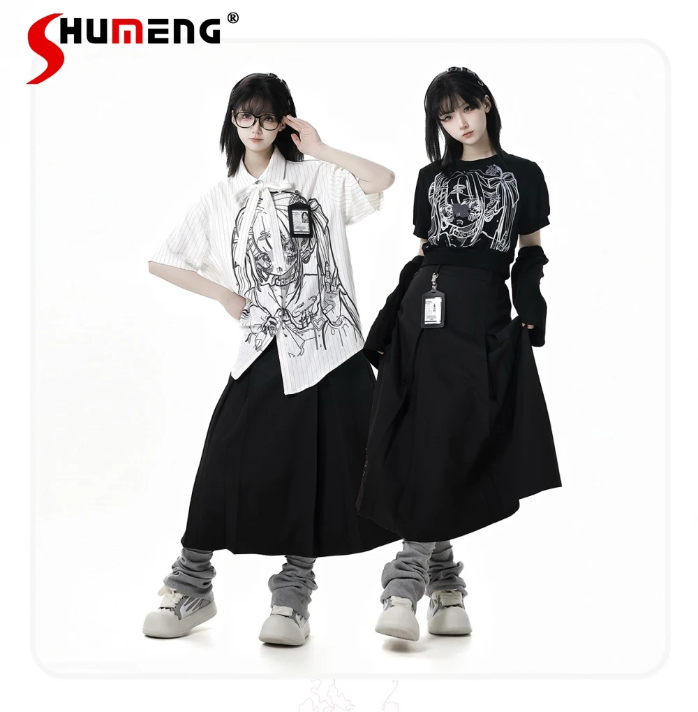 Fashion Street Subculture Suit Cartoon Girl Print Oversized Shirts Short Sleeve T-shirt High Waist A-line Long Skirt Sets Women
Fashion Street Subculture Suit Cartoon Girl Print Oversized Shirts Short Sleeve T-shirt High Waist A-line Long Skirt Sets Women