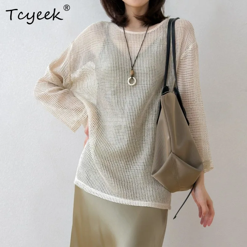 Tcyeek 100% Real Silk Shirts for Women 2026 Spring Summer Round Collar Fishing Net Style Loose Tops Woman Clothes Blusa Feminina
Tcyeek 100% Real Silk Shirts for Women 2026 Spring Summer Round Collar Fishing Net Style Loose Tops Woman Clothes Blusa Feminina