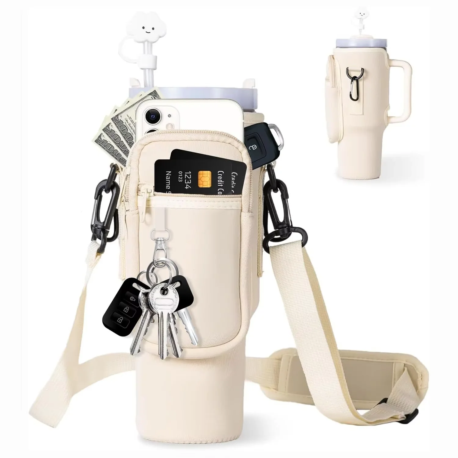 Multifunctional with Zipper Mobile Phone Holder for 40/30 oz with Adjustable Strap& Straw Cover
Multifunctional with Zipper Mobile Phone Holder for 40/30 oz with Adjustable Strap& Straw Cover