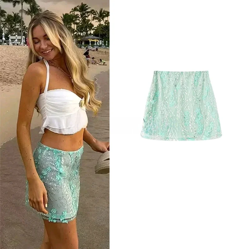 Spring Summer New Women's Beach Vacation Style Simple 3D Embroidery Mesh Sequin Flower Short Wrap around Half Skirt
Spring Summer New Women's Beach Vacation Style Simple 3D Embroidery Mesh Sequin Flower Short Wrap around Half Skirt