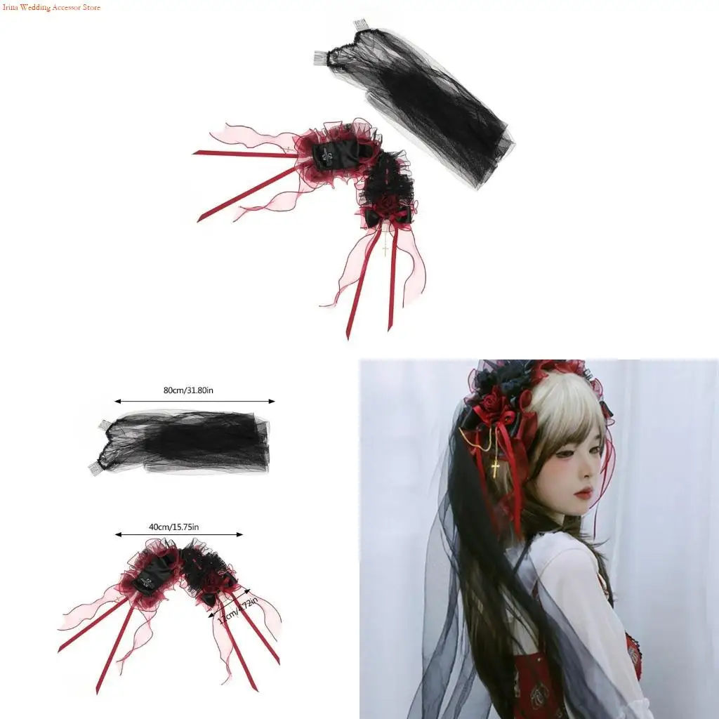 G92D Women's Gothic Black Veil with Rose Flower Bowknot Headband for Stylish Outfits
G92D Women's Gothic Black Veil with Rose Flower Bowknot Headband for Stylish Outfits