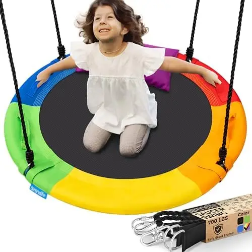 40" Outdoor Saucer Swing with Universal Hanging Kit, Weatherproof, Supports 700 lbs, Rainbow Color
40" Outdoor Saucer Swing with Universal Hanging Kit, Weatherproof, Supports 700 lbs, Rainbow Color