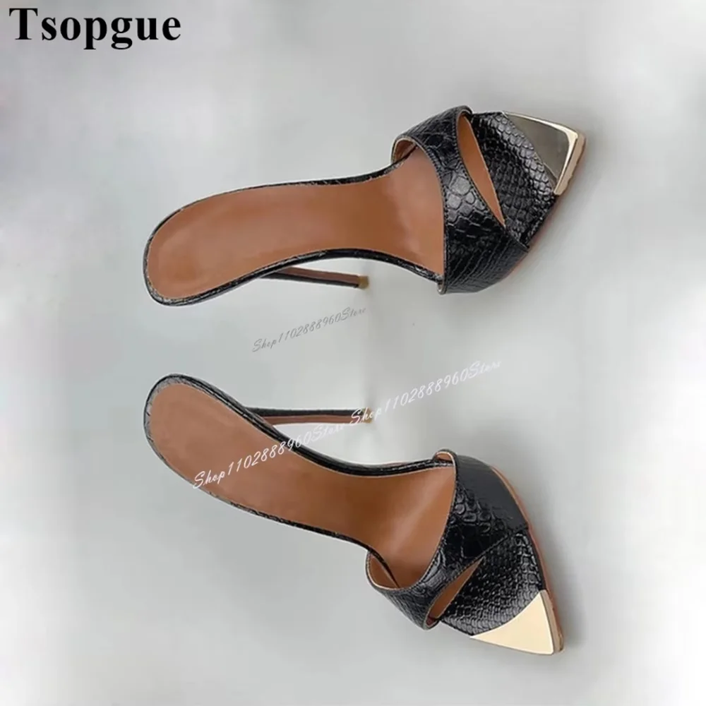 Black Snake Skin Metal Toe Shallow Slippers Cut Heel Stilettos High Heel Women Shoes Open Toe Casual Party Stylish Slippers
Black Snake Skin Metal Toe Shallow Slippers Cut Heel Stilettos High Heel Women Shoes Open Toe Casual Party Stylish Slippers