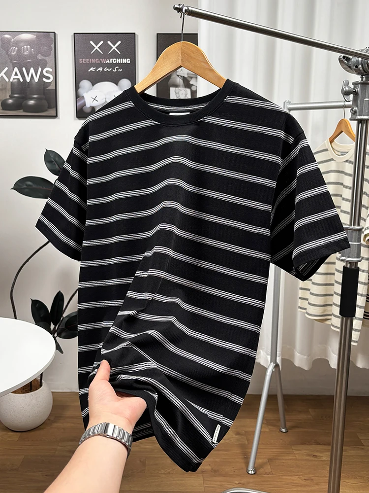 Loose Men's Stripe T-Shirt Short Sleeve Half Sleeve Summer Fashion Casual American Style Sea Soul Shirt Modern round Neck
Loose Men's Stripe T-Shirt Short Sleeve Half Sleeve Summer Fashion Casual American Style Sea Soul Shirt Modern round Neck